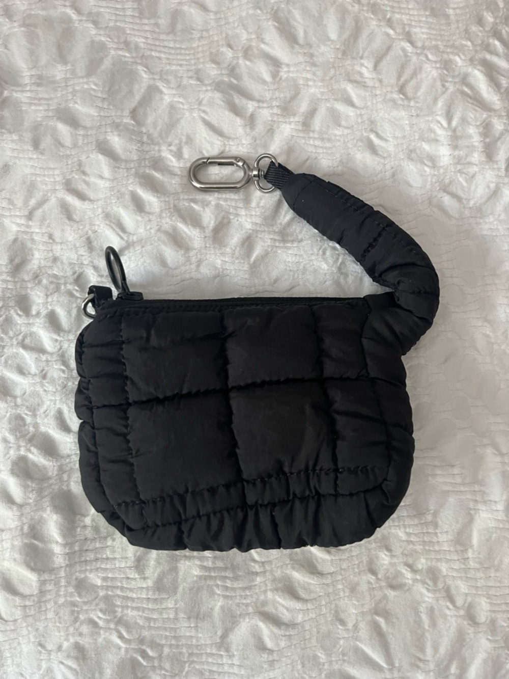 Micro puffer sidekick Quilted Black Wristlet Clutch with Strap